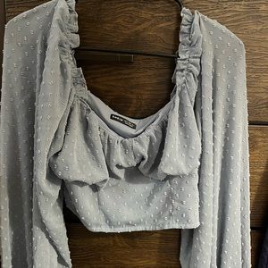 Shein light blue Swiss dot top